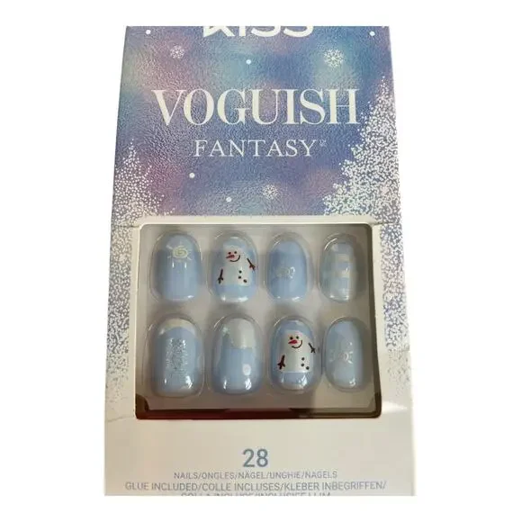 Kiss Voguish Fantasy Press on Holiday Nails Light Blue Snowman - Picture 3 of 5